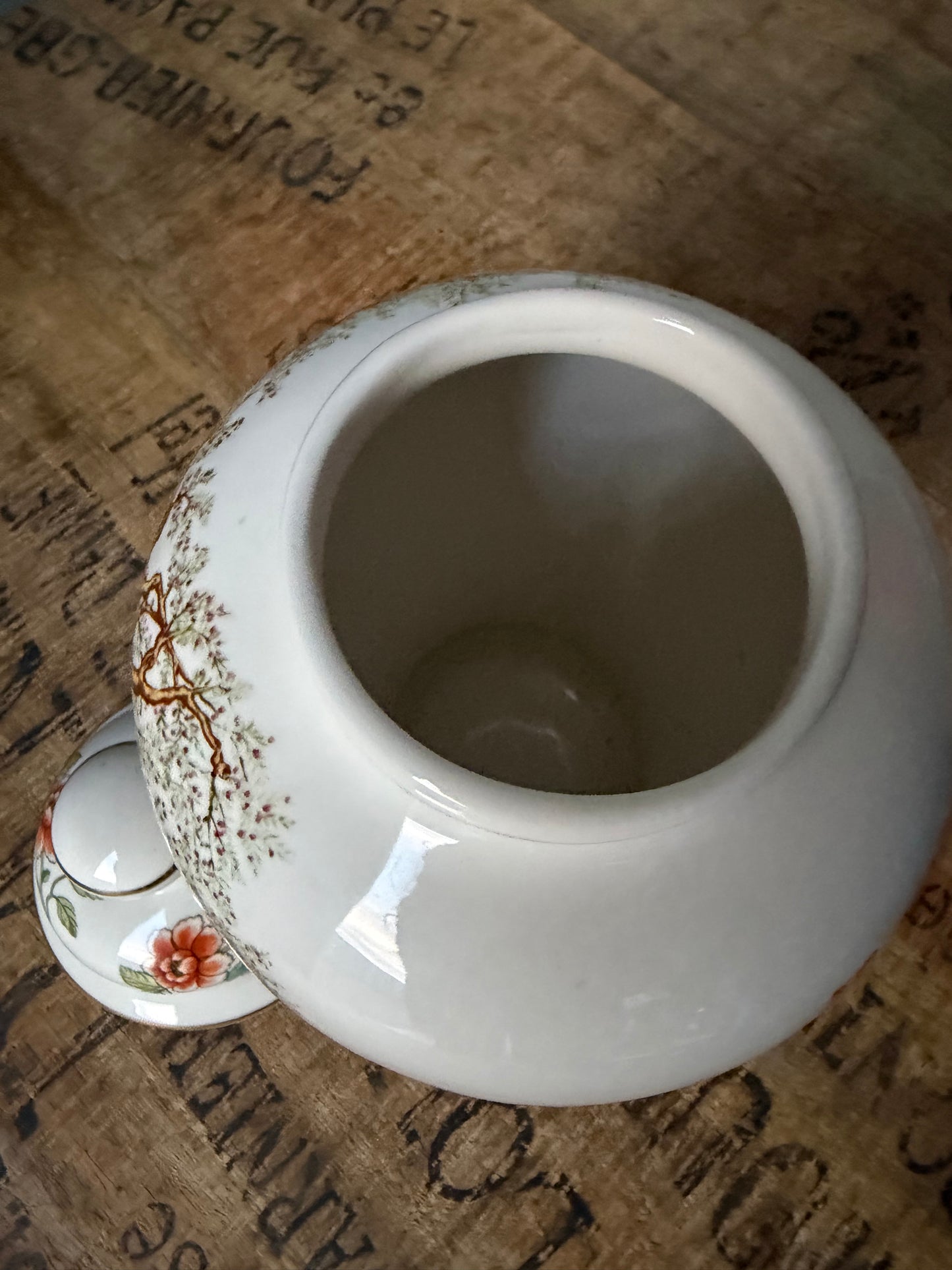Vintage Chinese Porcelain Ginger Jar with Lid – Hand Painted Floral & Calligraphy