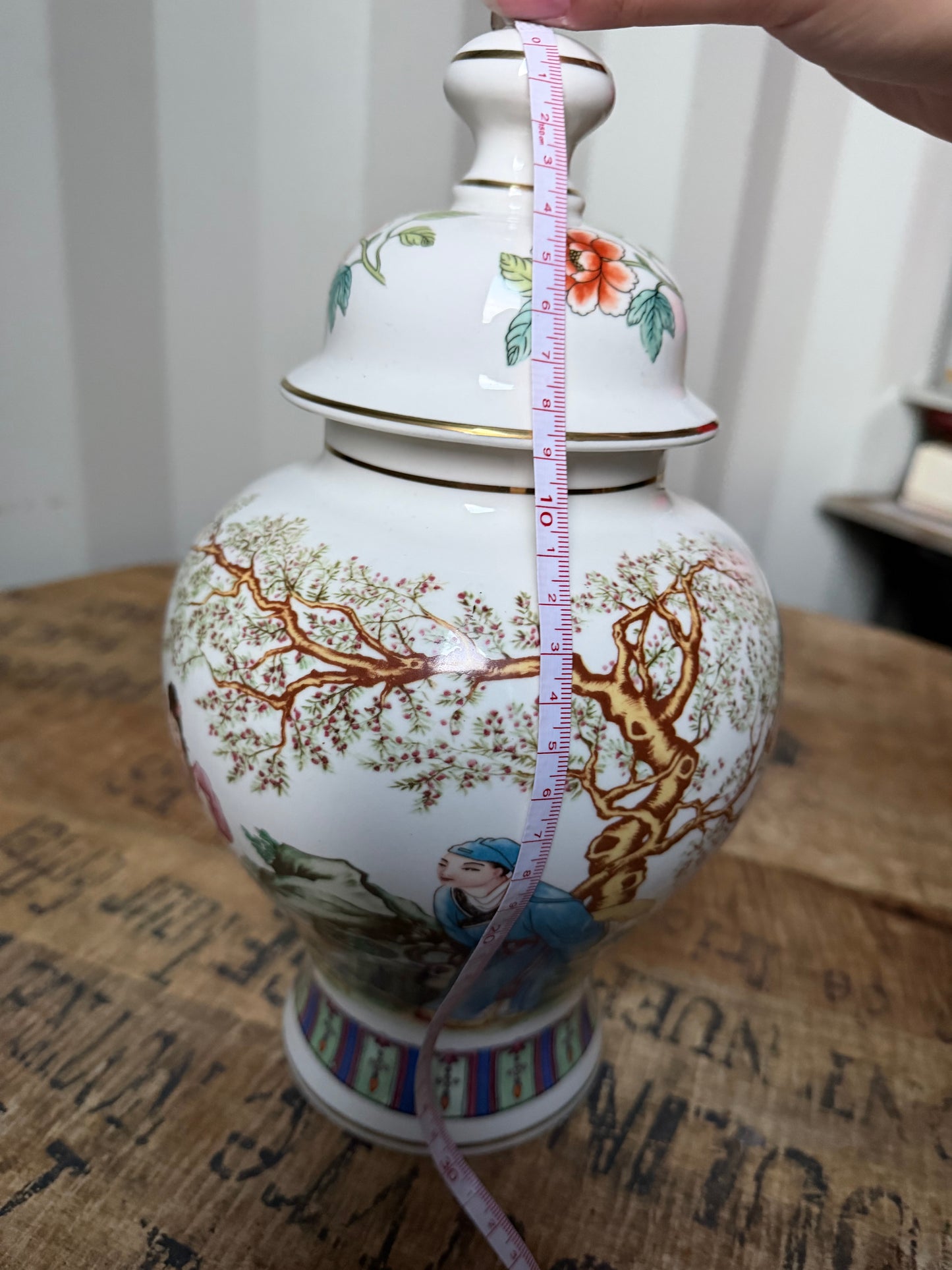 Vintage Chinese Porcelain Ginger Jar with Lid – Hand Painted Floral & Calligraphy