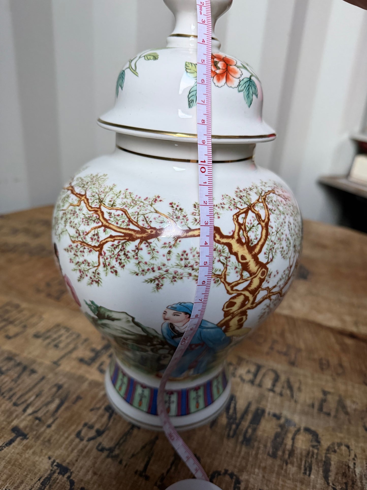 Vintage Chinese Porcelain Ginger Jar with Lid – Hand Painted Floral & Calligraphy